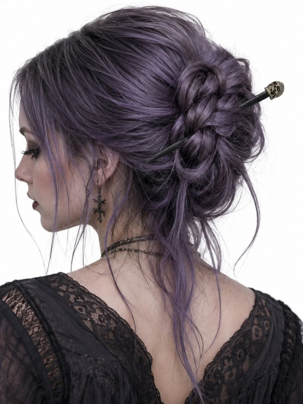 Skull Goth Black Wood Hair Pin -Hair Accessory